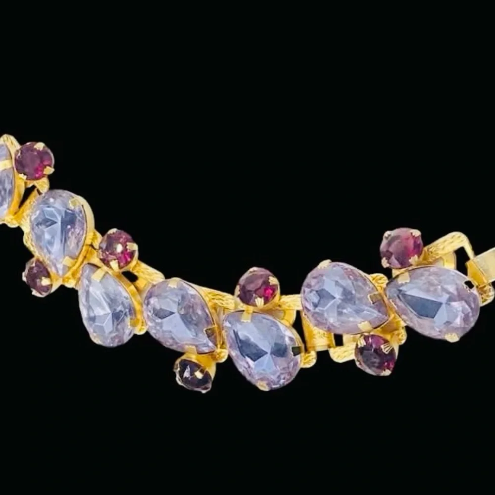 Massive Vintage Lavender and Purple Rhinestone Book Chain Bracelet